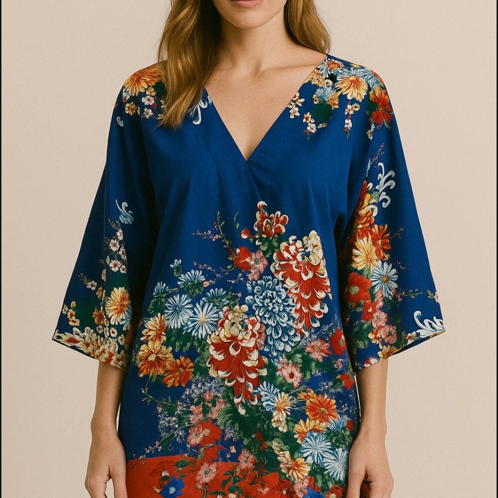 OASAP Blue Floral Blouse